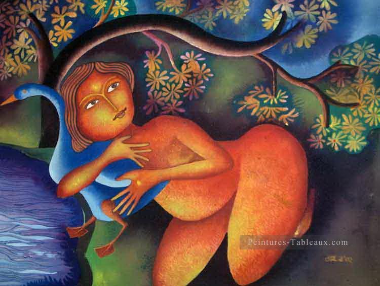 dame avec canard i 2002 Indienne Peintures à l'huile